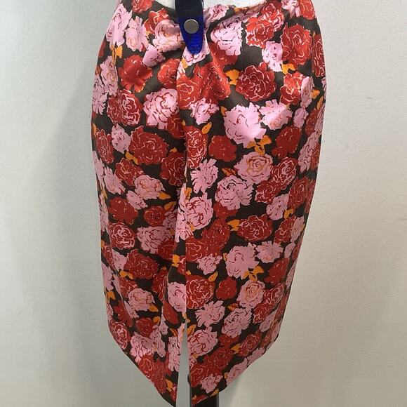 Ellen Tracy Skirt size 8 Red Pink Rose Floral Silk Pencil Stretch Knee Wedding - Picture 5 of 7